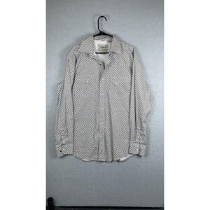 Rafter C Shirt Mens Medium Large Beige Brown Geo Print Western Pearl Snap